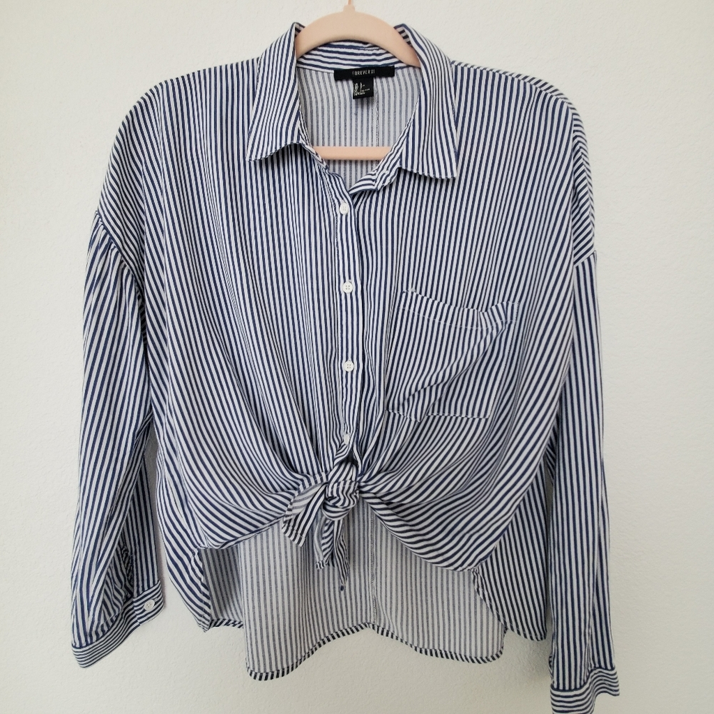 FOREVER 21 Striped Button Down Blouse